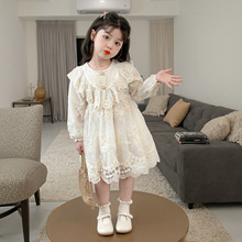 女童连衣裙春秋2025新款儿童洋气秋季女宝宝长袖秋装蕾丝公主裙子