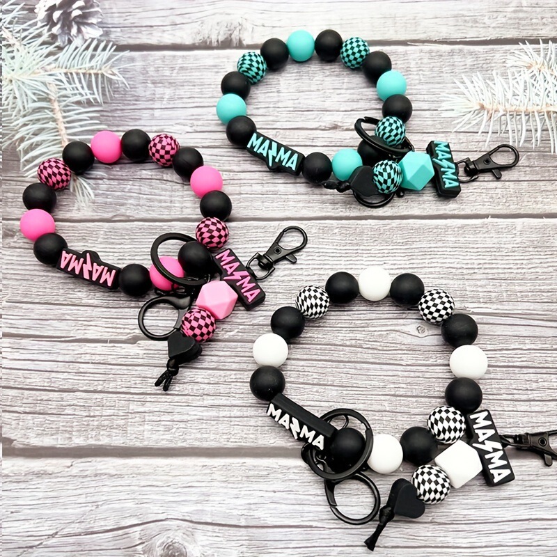 Cross-Border European and American Western Style Silicone Beaded Keychain Tassel Charm Wrist Keychain Bag Pendant