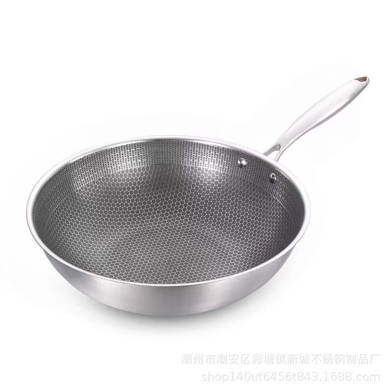 410 ステンレス鋼中華鍋フルスクリーンハニカムコーティングされていないノンスティック中華鍋家庭用フライパン中華鍋|undefined