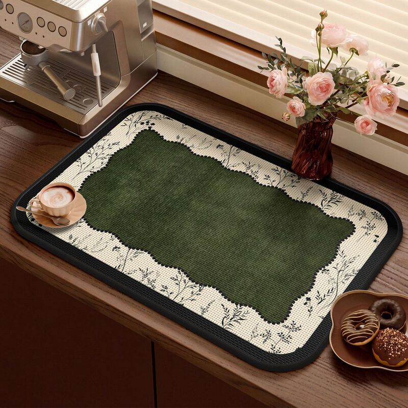 Vintage-style border imitation linen woven table mat, kitchen-specific, heat-resistant, dirt-resistant, non-slip, water-absorbent and draining mat, washbasin mat Vintage-style border imitation linen woven table mat, kitchen-specific, heat-resistant, dirt-resistant, non-slip, water-absorbent and draining mat, washbasin mat