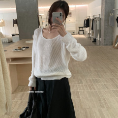 IMISS韩标2025秋季新款韩系设计感慵懒风镂空针织衫女休闲上衣