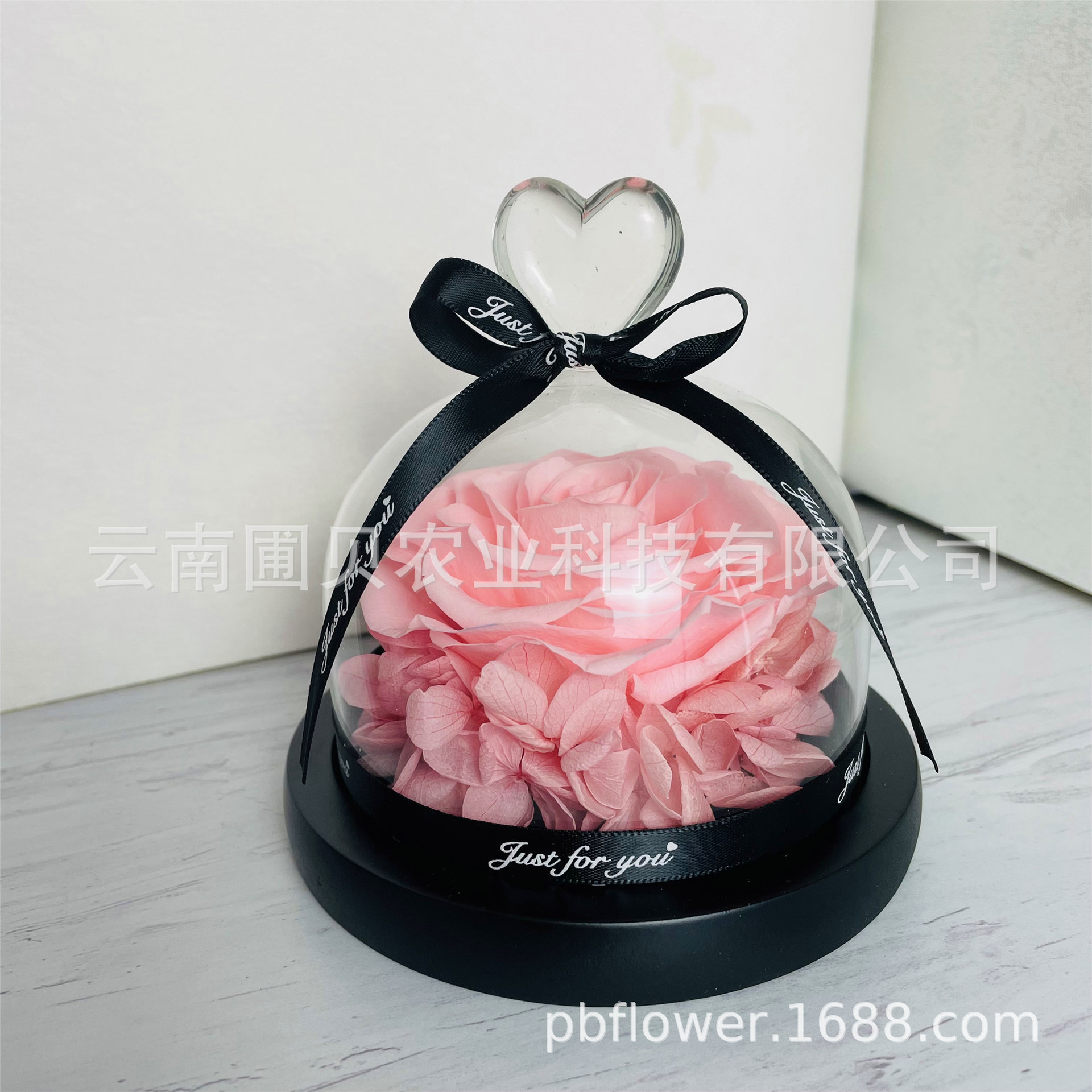 Flor melocotón corazón Eternal Rose Navidad Tanabata Día de San Valentín regalo eterna flor cubierta de vidrio en stock al por mayor