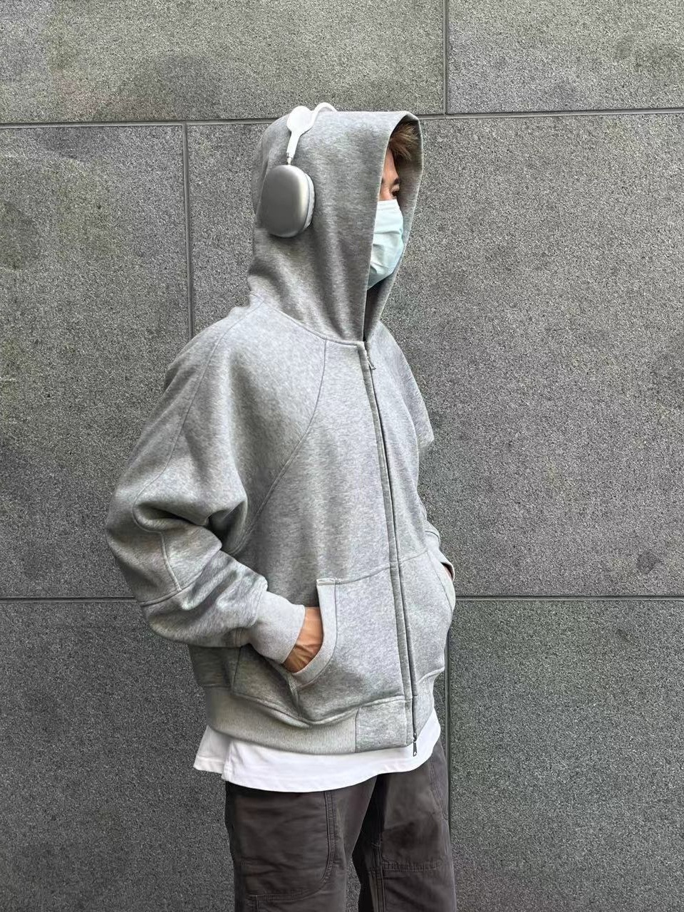 Unisex Loose Hooded Sweatshirt Jacket Solid Colour Autumn Winter_voghion.com
