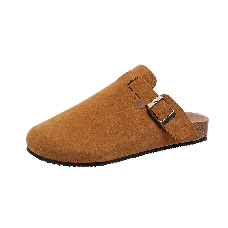 Más tamaño de comercio exterior cerrado dedo del pie medio zapatillas casual retro punta redonda slip-on cinturón hebilla plana Muller zapatillas al por mayor