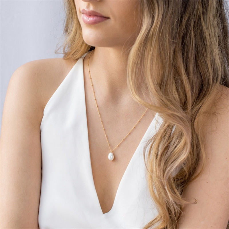 Daily Occasion Simple Style Irregular Freshwater Pearl Brass Plating 14k Gold Plated Pendant Necklace
