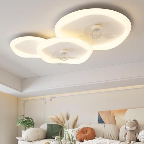 French Cream Trendy Drum Chandelier for Living Room, Modern Smart Bedroom Ceiling Lamp with Creative Fan Lamp for Restaurant