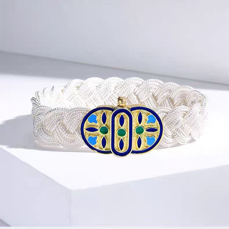 Wide Braided Turkish Silver Bracelet Men's High-End Four-Leaf Clover Silver Bracelet Girls Couple Accessories Gift