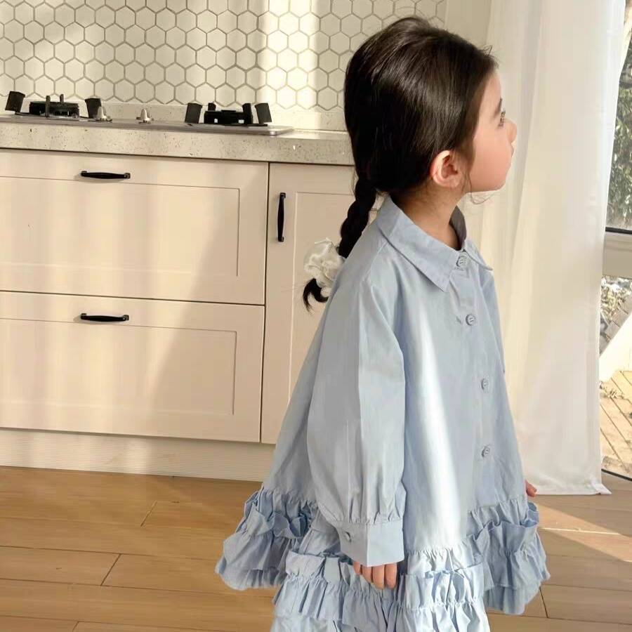 Camisas para bebés de primavera y otoño nuevas niñas extranjeras con solapa de mangas largas falda de princesa falda para niños