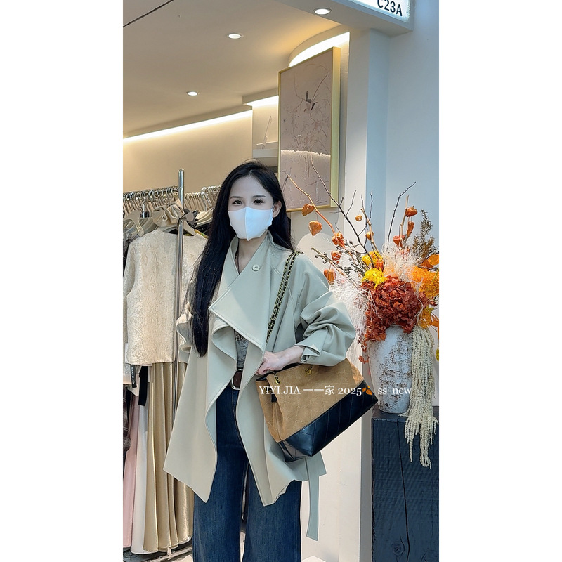 一一家 YIYIJIA-秋上新气质翻领中长款时尚风衣(配腰带)889021|undefined