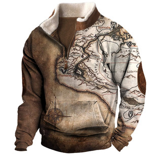 2023 cross-border European and American half zipper sweater men's spring and autumn 3d digital printing turtleneck half zipper sweater men's