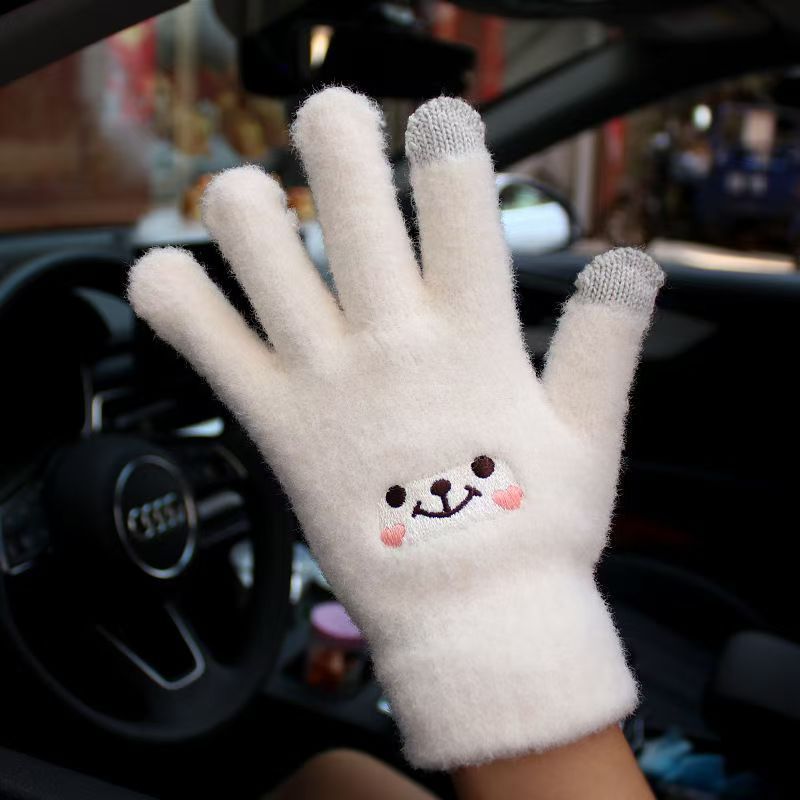 手袋の女性は冬にベルベットを厚くして冬の防寒保温を勉強してかわいい自転車の女性の5本の指のタッチパネルの綿の手袋|undefined