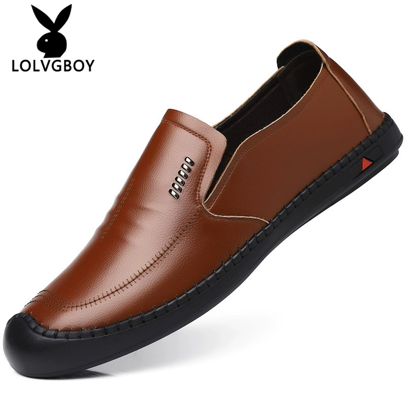 Shoes for leather shoes, men's summer breathable non-slip work casual footwear for leisure, genuine leather, soft sole
