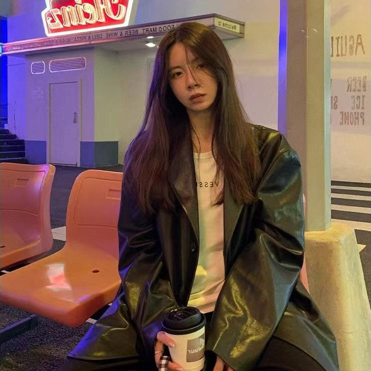 Spring and Autum Korean Style Women's Leather Suit 2025 Autum New Loose Pu Leather Jacket Jacket Women's Casual Suit