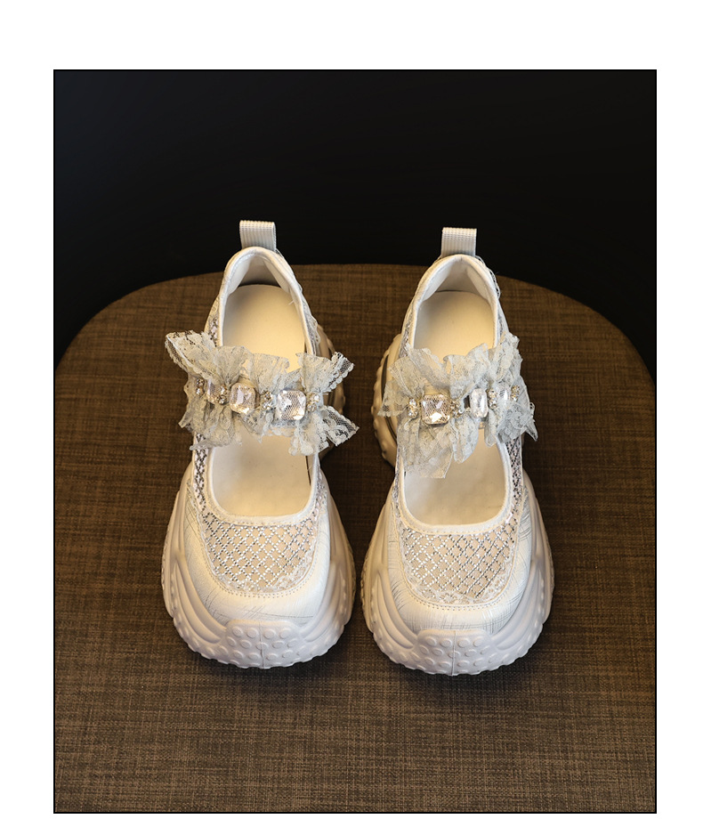 Giày sneaker nữ đế dày tăng chiều cao thoáng khí lưới thể thao — màu trắng chi tiết 19
