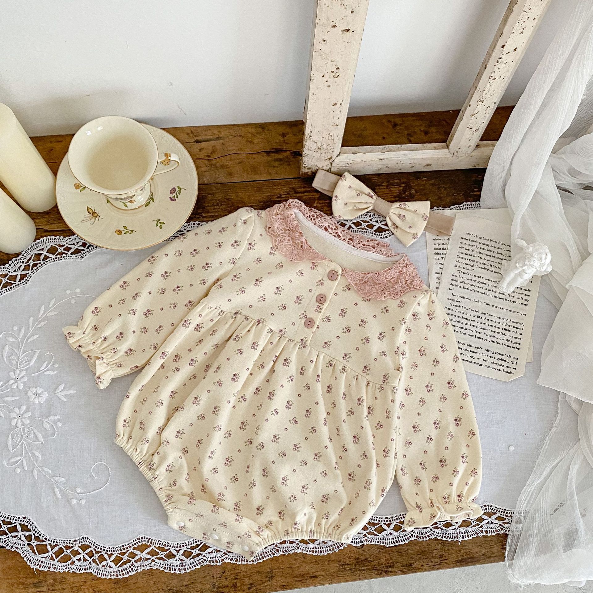 2024 Spring Autumn Clothing for Baby Girls, Infants and Toddlers Floral Print Ha Yi Long Sleeve jumpsuit Triangle_voghion.com