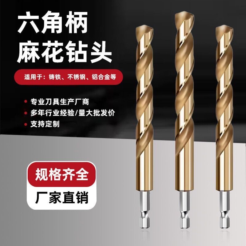 Hexagonal Shank Titanium-Coated Twist Drill Bit, Straight Shank High-Speed Steel Fully Ground Drill Bit for Stainless Steel and Metal