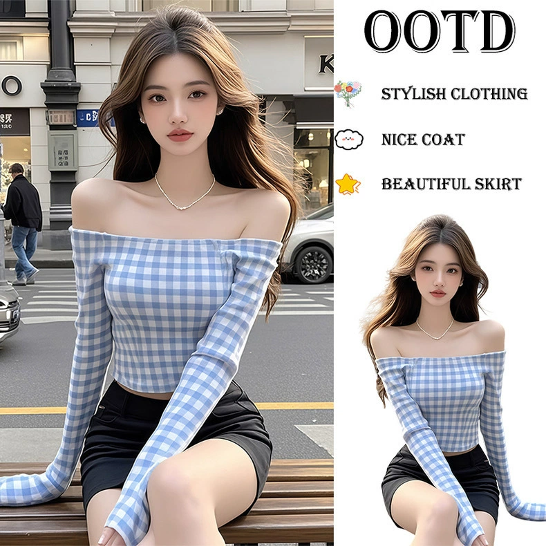 Пляжная рубашка с атмосферным рисунком в клетку с длинными рукавами