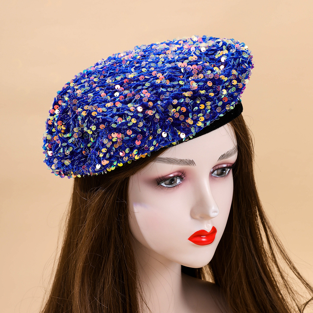 Moda con lentejuelas boina femenina de moda casual todo fósforo circunferencia de la cabeza grande cara de aspecto pequeño boina