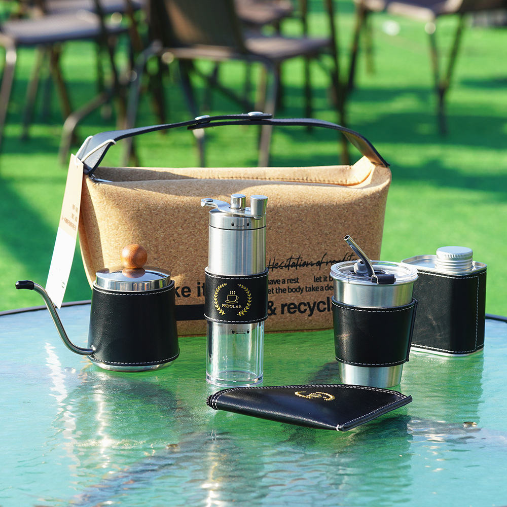 Kit de café de campamento al aire libre equipo de café de viaje portátil cafetera de café molino de mano cafetera