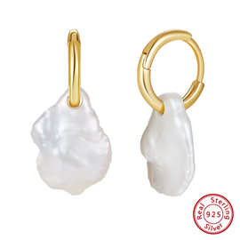 尚达天然珍珠新款925纯银耳饰巴洛克风珍珠欧美热销耳圈饰品工厂