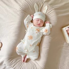 新生兒夏季超薄純棉連體衣兔寶寶護肚居家哈衣嬰兒夏天薄款和尚服