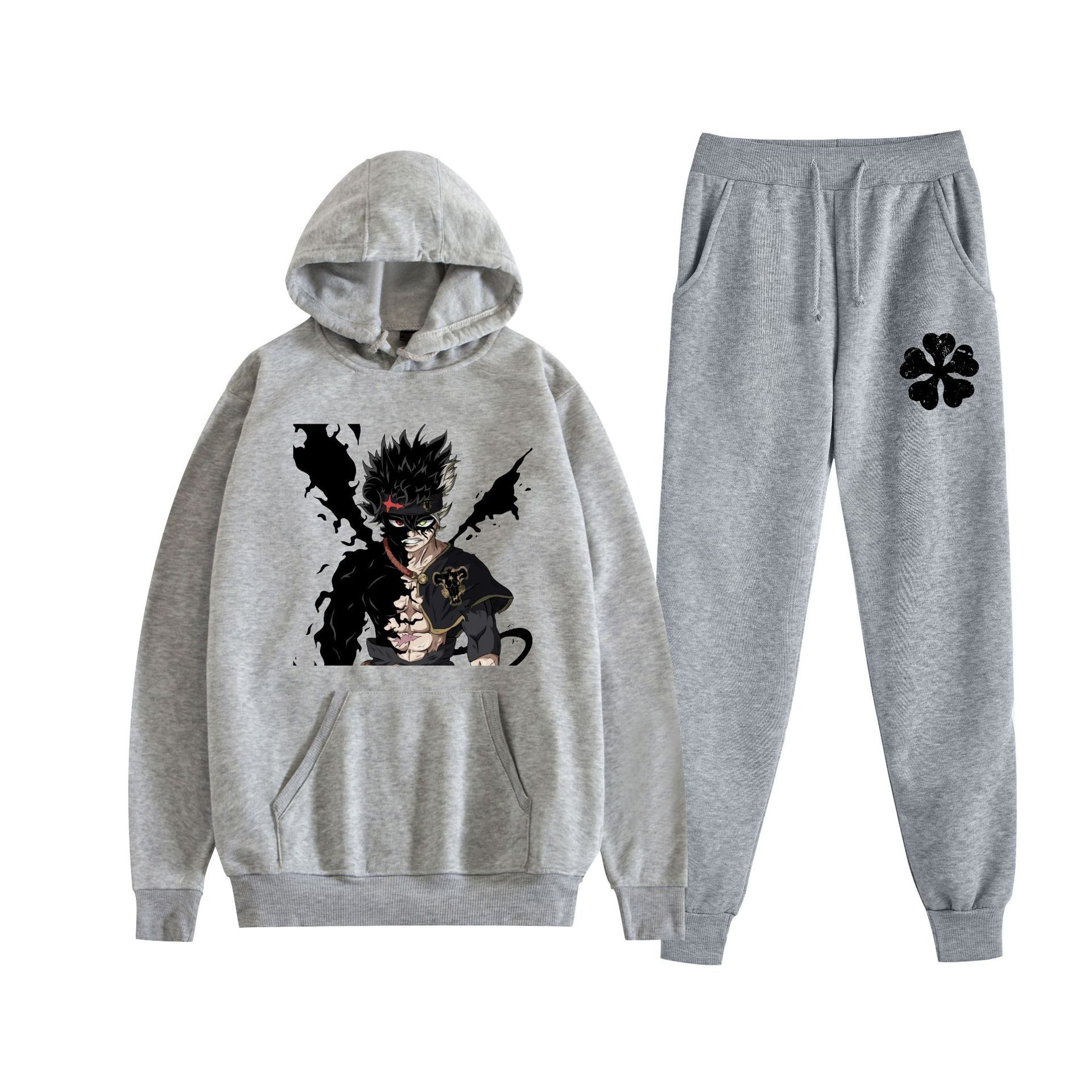 Europa y América otoño e invierno negro trébol de cuatro hojas periférico bidimensional hombres y mujeres deportes de ocio más suéter con capucha de terciopelo traje al por mayor