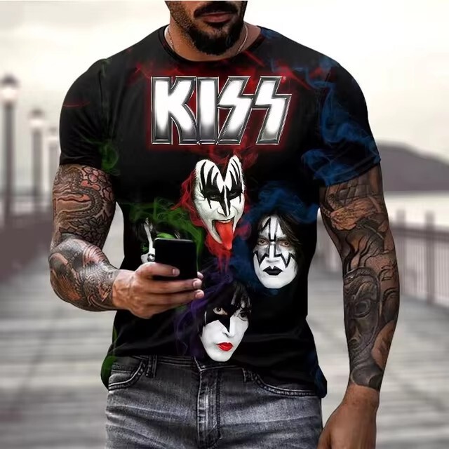 Cross Border New Fashion Rock Band Kiss 3D Digital Print T-Shirt Summer Fun Short Sleeve T-Shirt Harajuku Cross Border New Fashion Rock Band Kiss 3D Digital Print T-Shirt Summer Fun Short Sleeve T-Shirt Harajuku