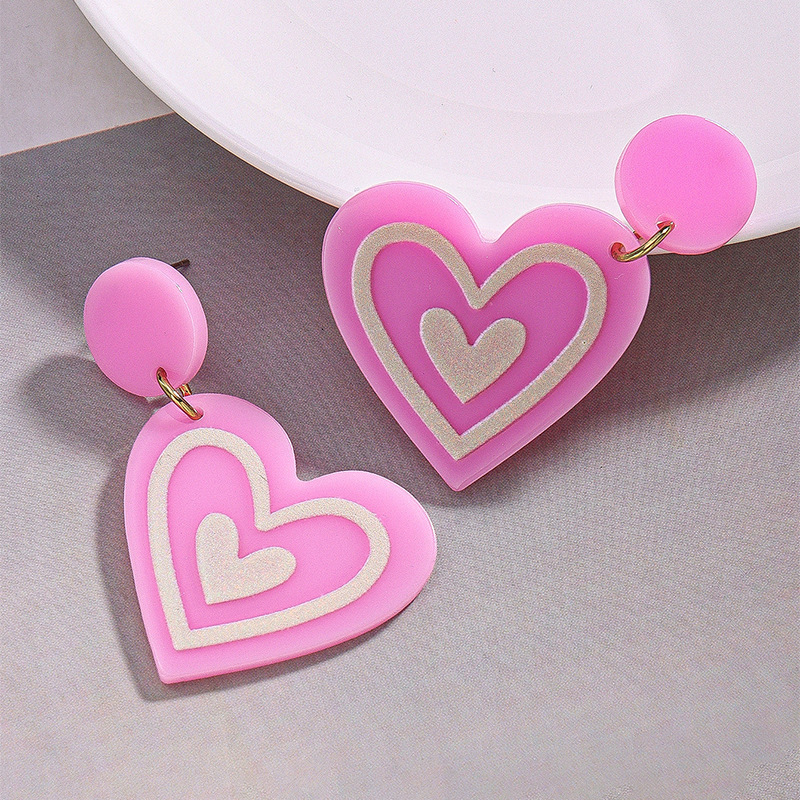 European and American Cross-Border Fashion Trend Acrylic Sheet Multi-Layer Heart Pendant Sweet and Cute Ladies Earrings & Earrings European and American Cross-Border Fashion Trend Acrylic Sheet Multi-Layer Heart Pendant Sweet and Cute Ladies Earrings & Earrings