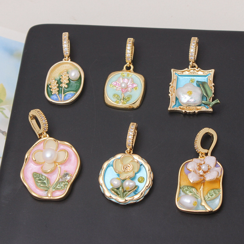 6g Weight Pendant Jewelry Making Type DIY Ornament Accessories Classification 1 Piece Quantity Freshwater Pearl, Copper Material Flower Pattern All Seasons Season Plating Design Chinoiserie, Classical Style 1 Piece Freshwater Pearl Copper Flower Pendant 10