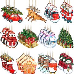 36 個のクリスマス木製装飾ペンダントクリスマスツリーの装飾品雪だるまスノーフレークサンタクロースファームハウスパーティー