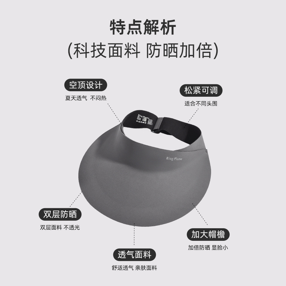 無痕一體防曬帽女士便攜防紫外線夏季冰絲大頭圍遮陽空頂太陽帽子