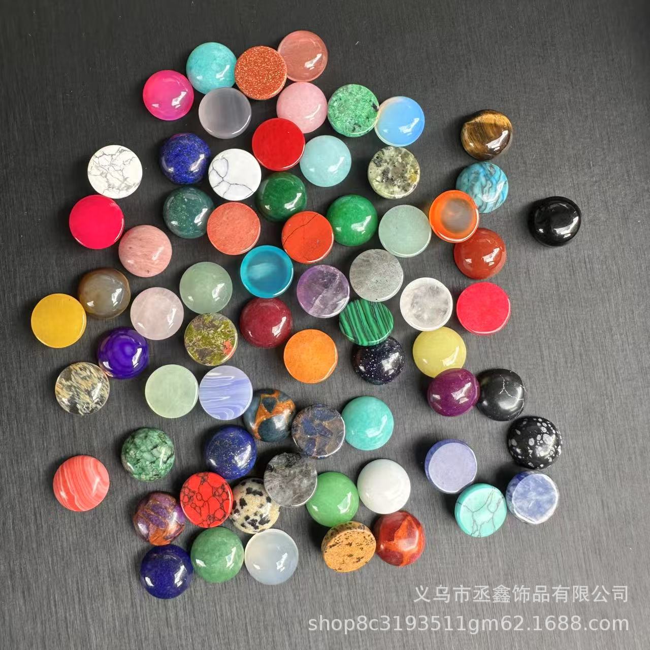 厂家直销12mm天然石戒面圆形镶嵌贴片平底素面DIY戒指饰品配件