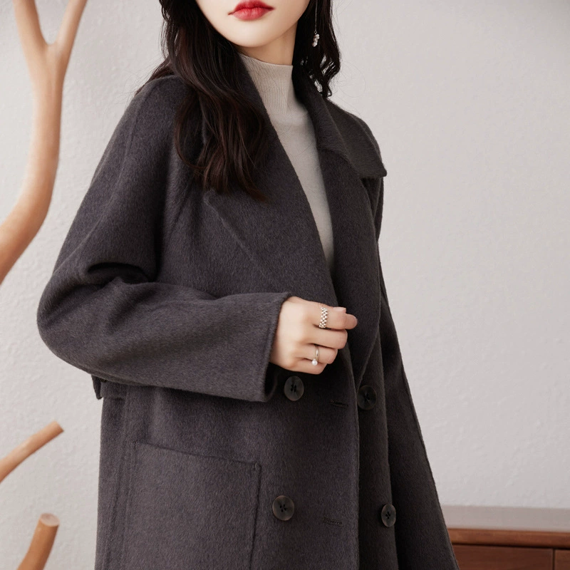 Elite woolen double-sided demi-season long woolen coat, Chanel style, mid-length, for teenagers