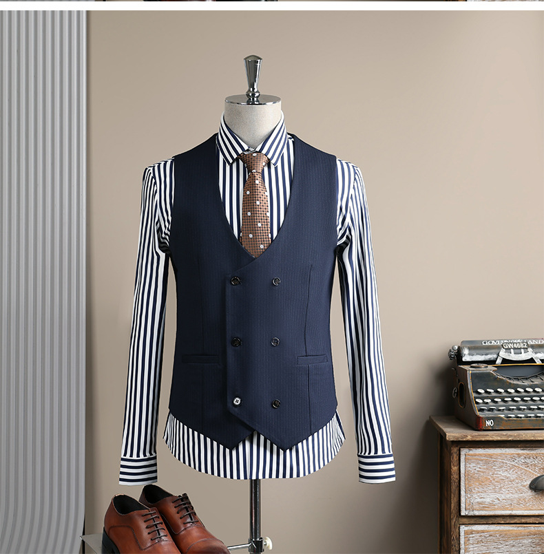 Men's Slim Fit Double Breasted Black Suit Professional Jacket_voghion.com