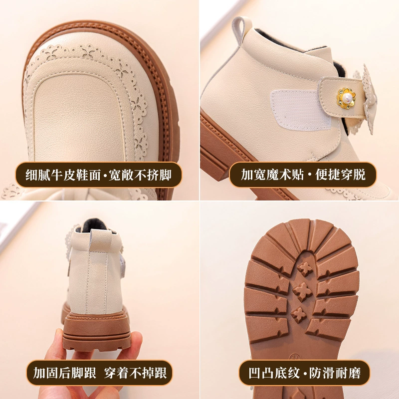 Martens, children's low boots, demi-season fleece shoes, genuine leather