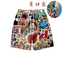 2026新款海贼王短裤男夏季宽松大码潮流睡裤休闲裤海边沙滩裤男