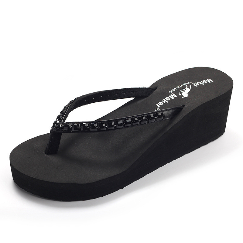 Women's Slippers Rhinestone Flip Flops Women's Platform High Heels Beach Summer Platform Sandals Casual Shoes