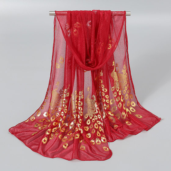 Elegant Temperament Solid Color Classic Scarf Simple Bronzing Fengyu Printed Lightweight Comfortable Travel Accessories Women's Shawl