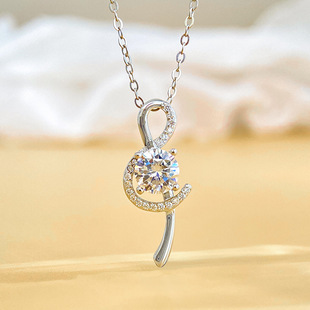 European and American Cross-border S925 Sterling Silver Necklace Moissanite Note Pendant Temperament All-match Mosan Diamond Necklace 1 karat D Color