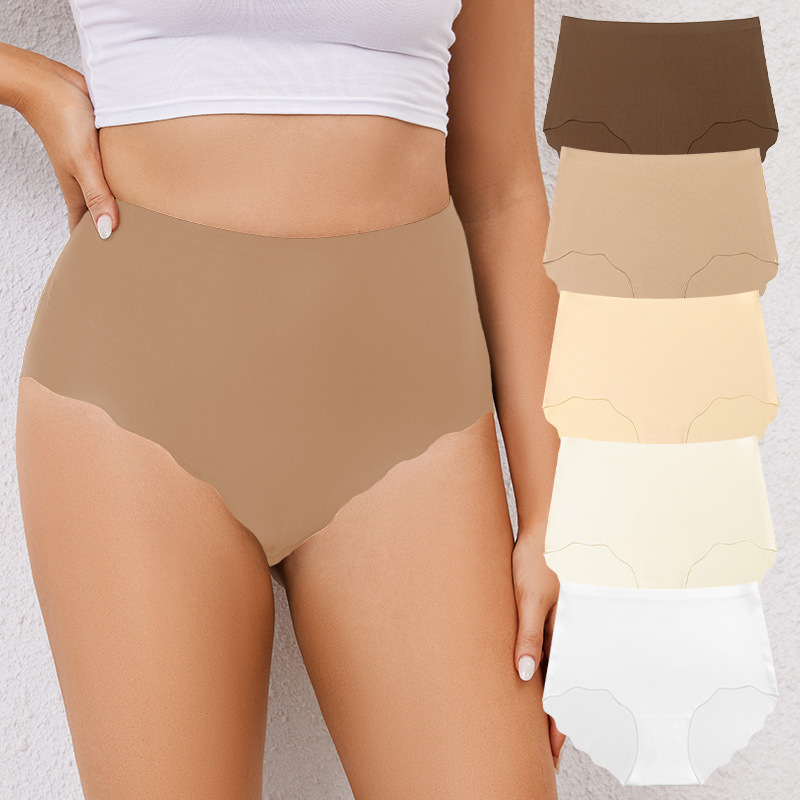 European and American seamless ice silk wavy lace girls' underwear comfortable anti-clip hip high waist ladies plus size briefs