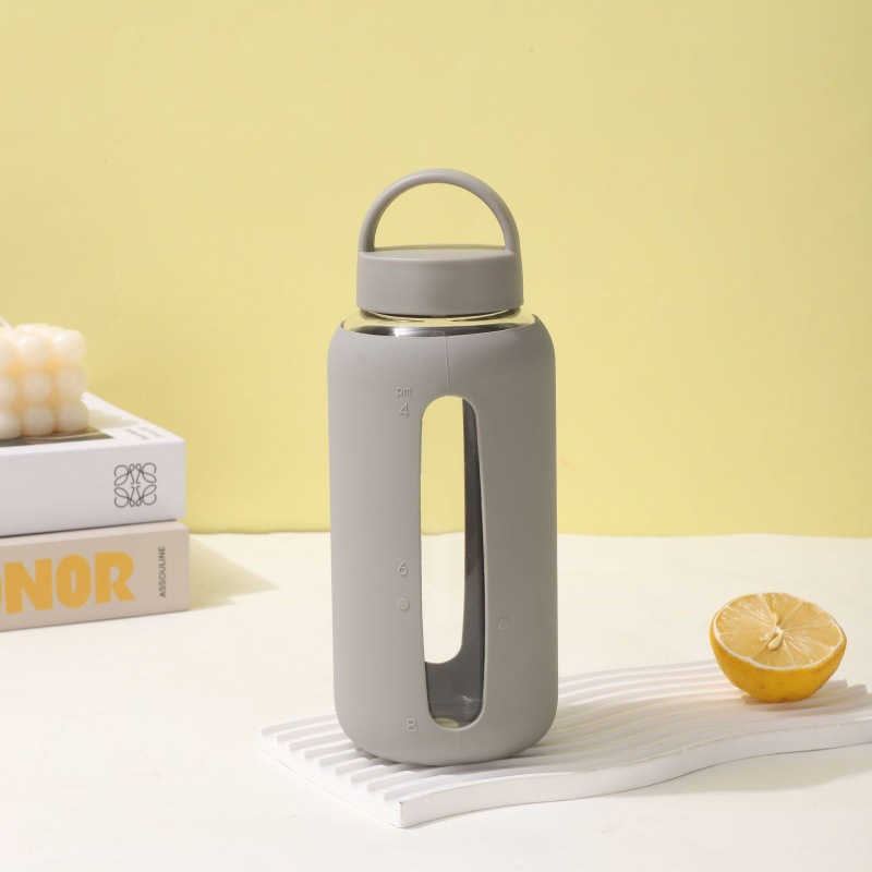 2024 aislamiento de silicona cubierta de vidrio taza de escala de tiempo al aire libre taza de gran capacidad de 800ml taza de mano aislamiento térmico a prueba de quemaduras