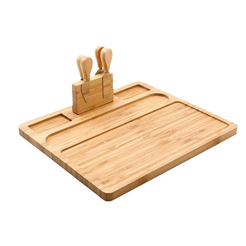 Juego de tabla de queso de bambú creativo Juego de tabla de quesos de madera maciza para el hogar con cuchillo y tenedor