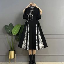 夏季大码女装改良旗袍裙胖mm遮肚子a字连衣裙胖妹妹200斤碎花减龄