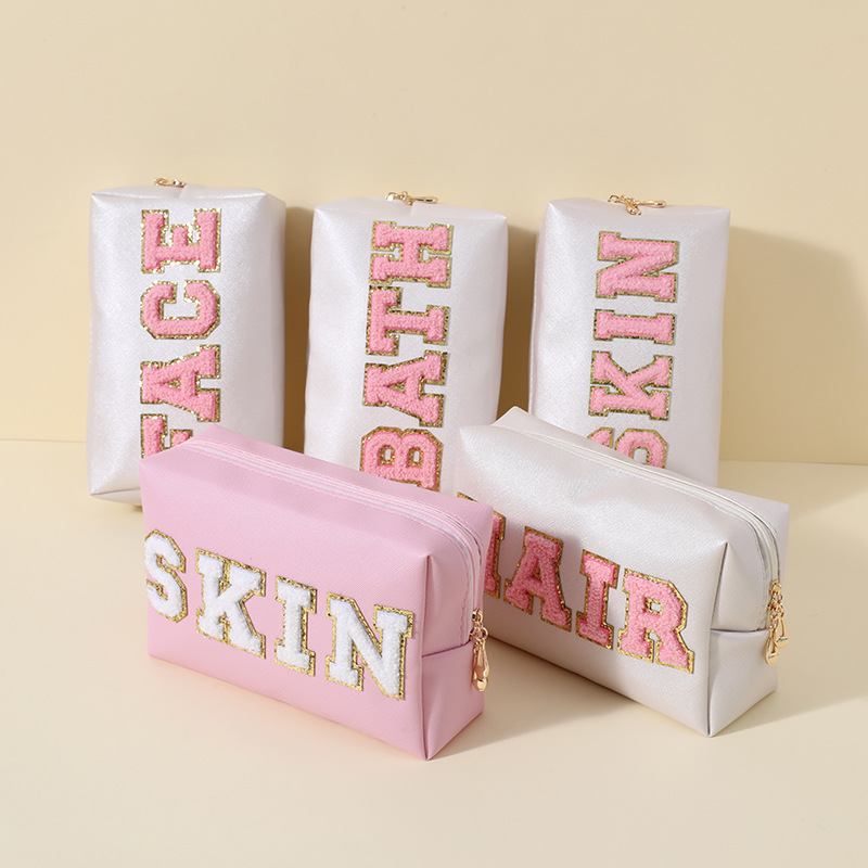 Cross-Border Amazon Best-Selling Makeup Bag, Colorful Chenille Letter Pu Leather Waterproof Clutch Makeup Bag Storage Bag