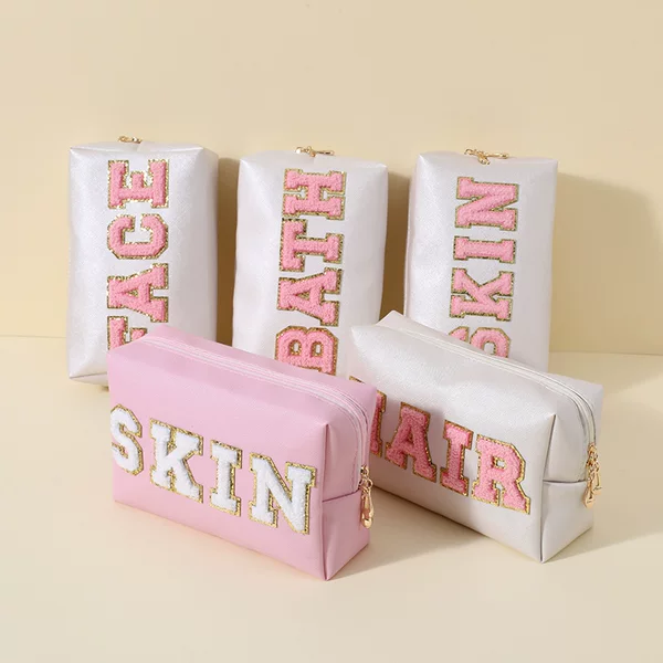 Cross-Border Amazon Best-Selling Makeup Bag, Colorful Chenille Letter Pu Leather Waterproof Clutch Makeup Bag Storage Bag