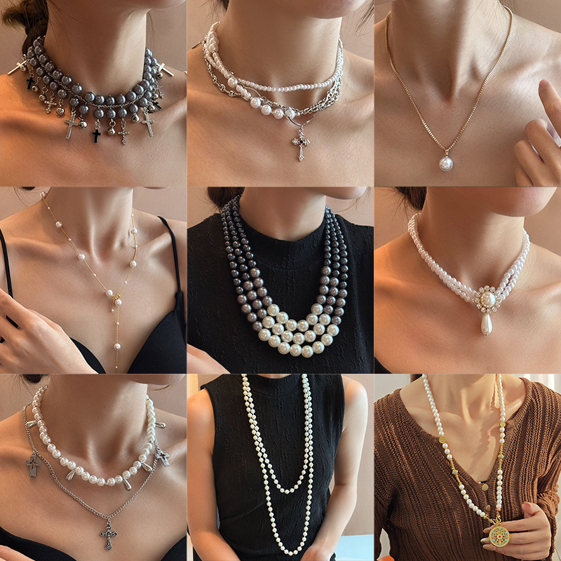 European and American Cross-Border Pearl Necklace for Women, Summer Light Luxury Niche Choker Necklace, Bridal Wedding Dress Exaggerated Clavicle Chain European and American Cross-Border Pearl Necklace for Women, Summer Light Luxury Niche Choker Necklace, Bridal Wedding Dress Exaggerated Clavicle Chain