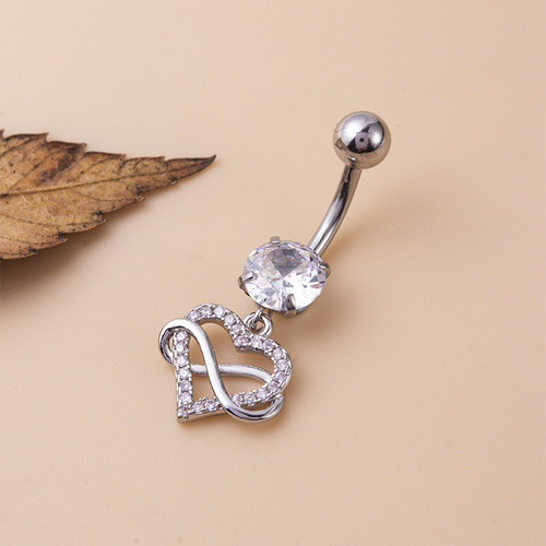 New style belly nail European and American belly piercing navel ornament micro-inlaid zircon butterfly love flower pendant stainless steel belly button nail