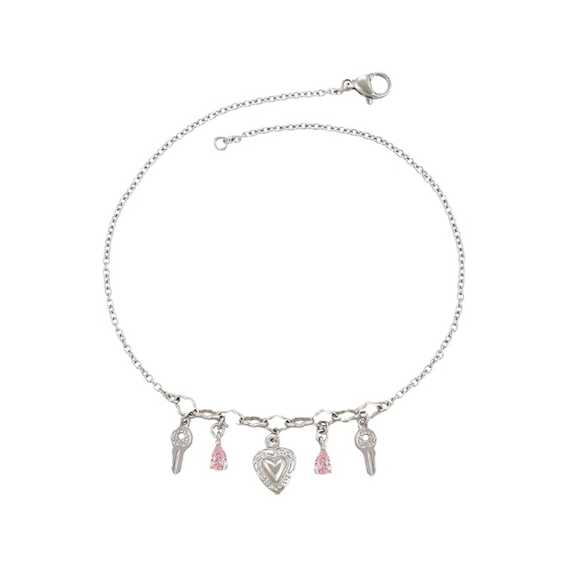 Pulseras de tobillo Xuping al por mayor, joyería europea y americana de aleación chapada en oro con diseño de corazón, hoja y llave, con circonita, moderna y versátil.