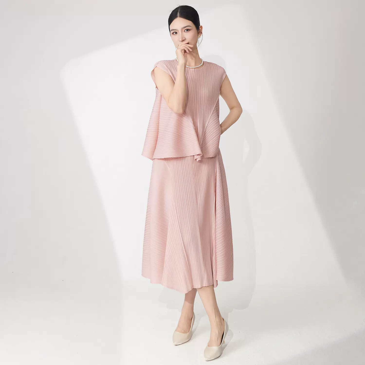 三宅半身裙套装女装夏天不规则无袖T恤上衣半身裙温柔风两件套女