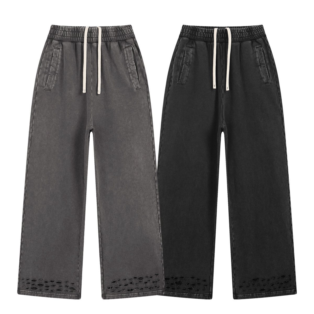 Pantalones de moda de hombre de cadena fritos de nieve viejos bordes de molienda cortados pantalones de calle personales pantalones de calle recto hombre